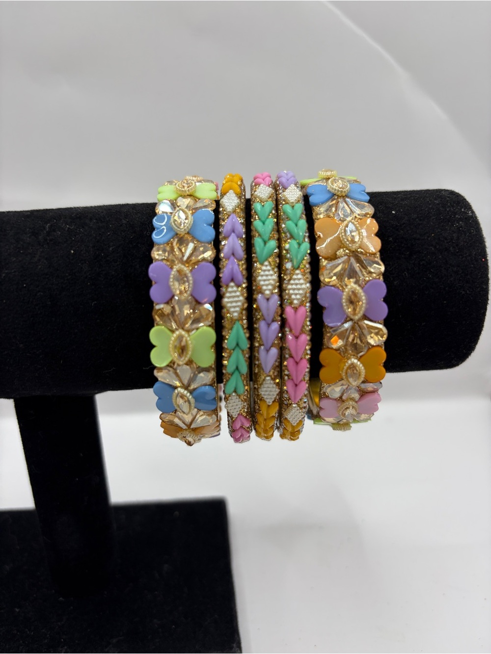 Multicolor Enamel Floral Stackable Bangle Set